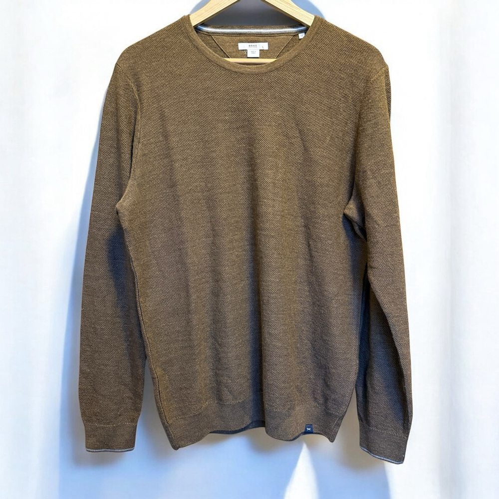Brax Rick Pullover Crew Neck Sweater Size IT 52 US Large Camel‎ Brown Textured
